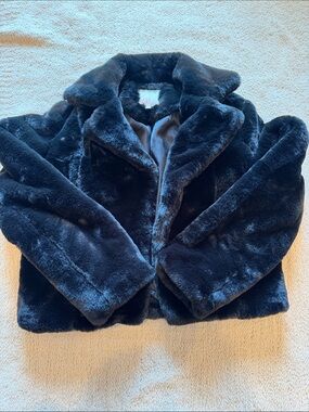 GB Girls Black Faux Fur Pea Coat